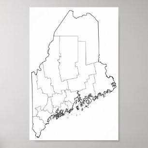Pôster Mapa vazio do esboço dos condados de Maine