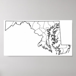 Poster Mapa vazio do esboço dos condados de Maryland