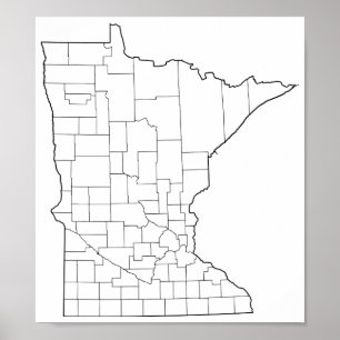 Pôster Mapa vazio do esboço dos condados de Minnesota