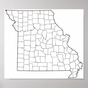 Poster Mapa vazio do esboço dos condados de Missouri