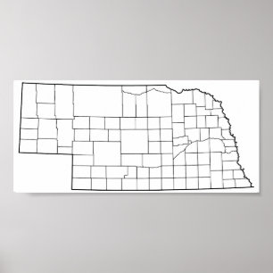 Pôster Mapa vazio do esboço dos condados de Nebraska