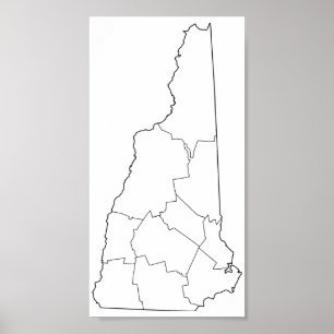 Poster Mapa vazio do esboço dos condados de New Hampshir