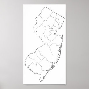 Pôster Mapa vazio do esboço dos condados de New-jersey