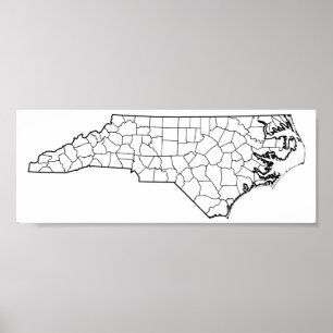 Poster Mapa vazio do esboço dos condados de North