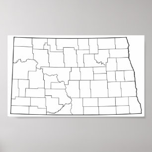 Poster Mapa vazio do esboço dos condados de North Dakota