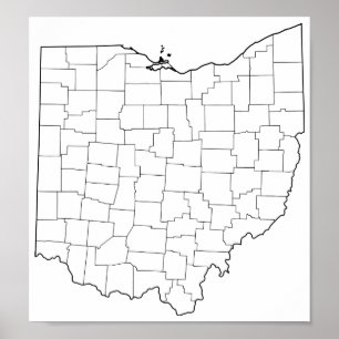 Pôster Mapa vazio do esboço dos condados de Ohio