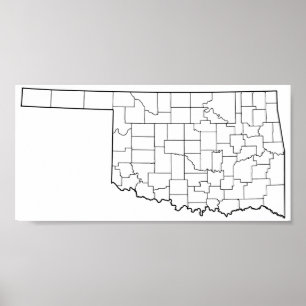 Pôster Mapa vazio do esboço dos condados de Oklahoma