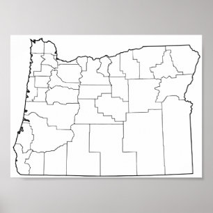 Pôster Mapa vazio do esboço dos condados de Oregon