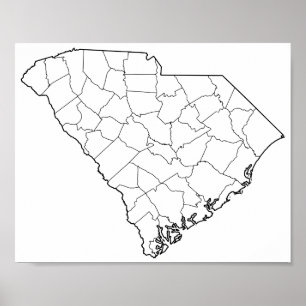 Poster Mapa vazio do esboço dos condados de South
