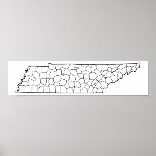 Poster Mapa vazio do esboço dos condados de Tennessee