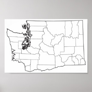 Poster Mapa vazio do esboço dos condados de Washington
