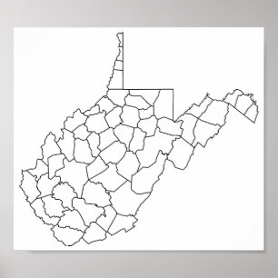 Poster Mapa vazio do esboço dos condados de West Virgini