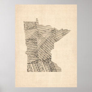 Poster Mapa velho da partitura de Minnesota