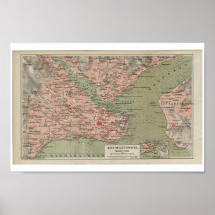 Pôster Mapa velho de Constantinople