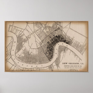 Pôster Mapa velho de Nova Orleães 1841