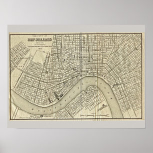 Pôster Mapa velho de Nova Orleães, LA