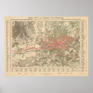 Poster Mapa venenoso de Sarajevo Bósnia e Herzegovina