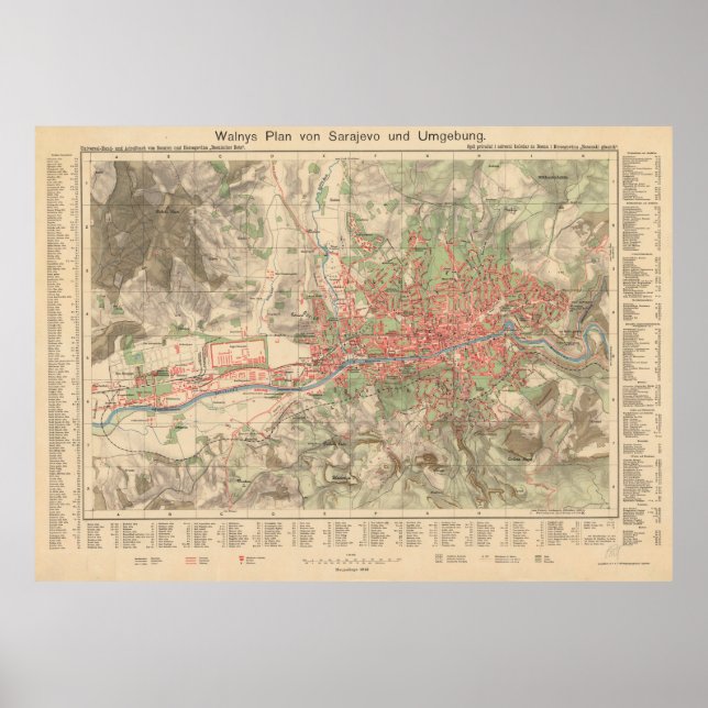 Poster Mapa venenoso de Sarajevo Bósnia e Herzegovina (Frente)
