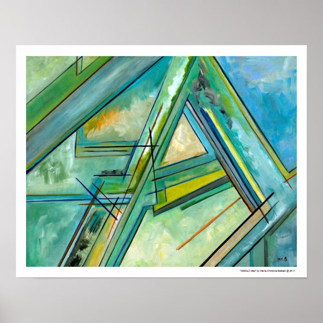 Pôster Mapa verde-Abstrato azul de Marie Christine Belkad (Frente)