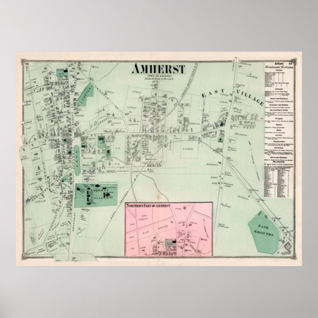 Poster Mapa Vintage Amherst MÃE (1873) (Frente)