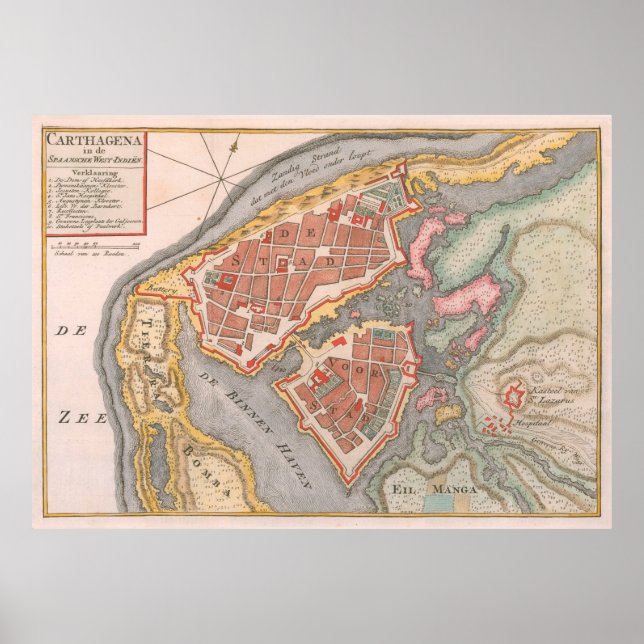 Poster Mapa Vintage Cartagena Colômbia (1766) (Frente)