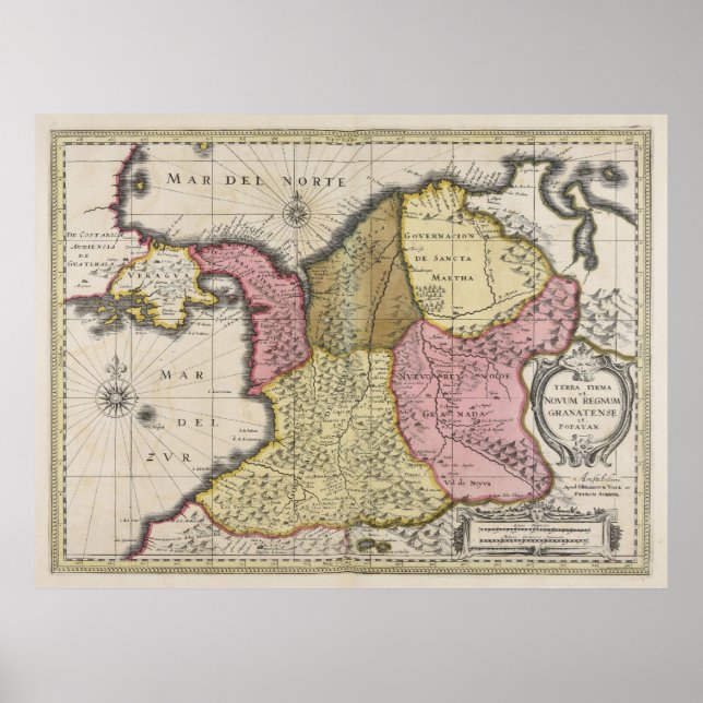 Poster Mapa Vintage Colômbia (1719) (Frente)