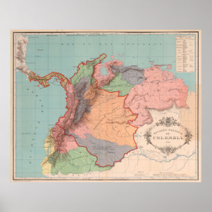 Poster Mapa Vintage Colômbia (1890)