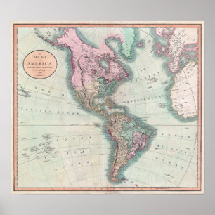 Poster Mapa Vintage da América do Norte e do Sul (1806)