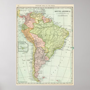 Poster Mapa Vintage da América do Sul