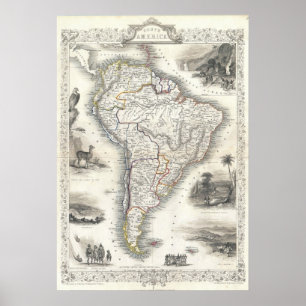 Pôster Mapa Vintage da América do Sul (1850)