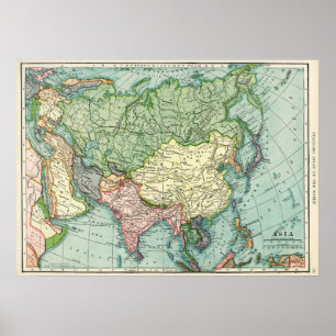 Poster Mapa Vintage da Ásia