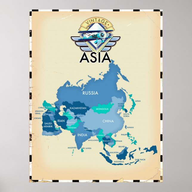 Poster Mapa Vintage Da Ásia (Frente)