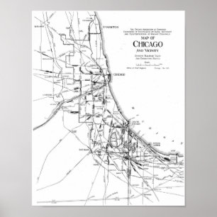 Pôster Mapa Vintage da Chicago Railroad Network (1913)