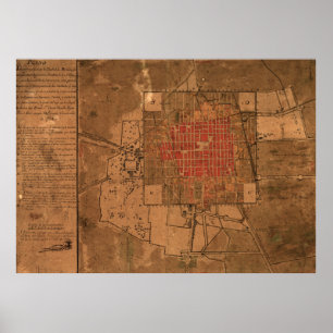 Pôster Mapa Vintage da Cidade do México (1800)