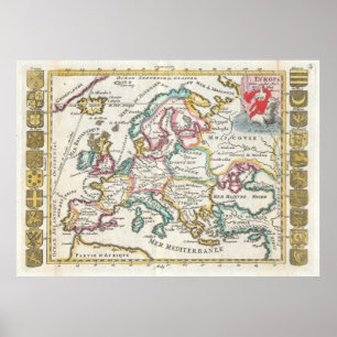 Pôster Mapa Vintage da Europa (1706)