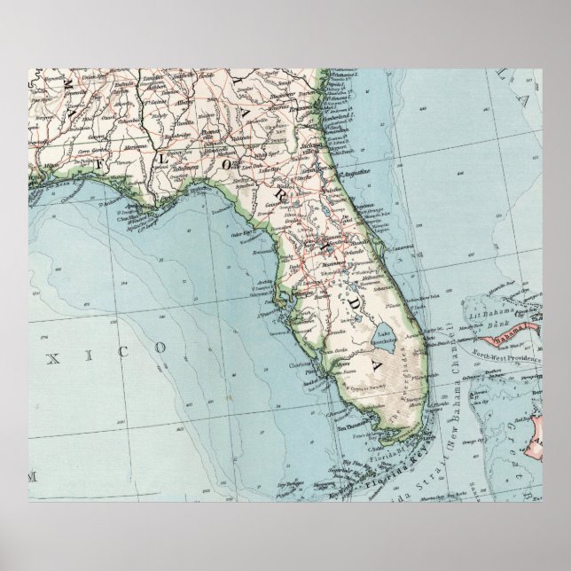 Pôster Mapa Vintage da Flórida (1900) (Frente)