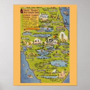 Poster Mapa Vintage da Flórida de Pontos Coloridos
