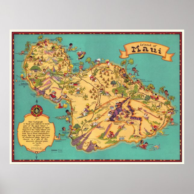 Poster Mapa Vintage da Ilha de Maui (Frente)