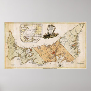 Pôster Mapa Vintage da Ilha do Príncipe Edward (1775)