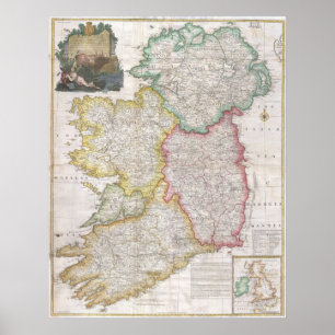Pôster Mapa Vintage da Irlanda
