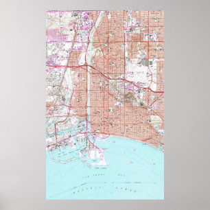 Pôster Mapa Vintage da Long Beach California (1964)