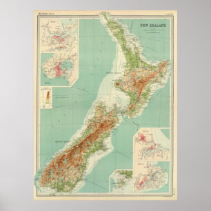 Poster Mapa Vintage da Nova Zelândia (1922)
