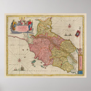 Poster Mapa Vintage da Toscana Itália (1665)