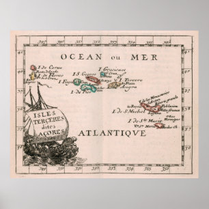 Poster Mapa Vintage das Ilhas Açores (1682)