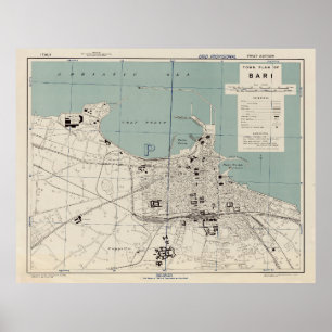 Poster Mapa Vintage de Bari Itália (1943)