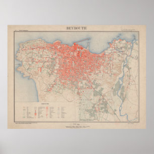 Poster Mapa Vintage de Beirute no Líbano (1922)