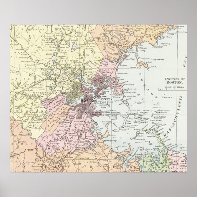 Poster Mapa Vintage de Boston Massachusetts (1903) Pale (Frente)