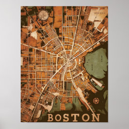 Poster Mapa Vintage de Boston Massachusetts, Mapa do Bost