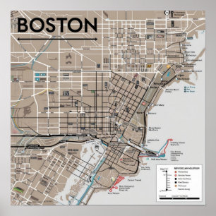 Poster Mapa Vintage de Boston Massachusetts, Mapa do Bost