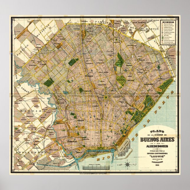 Poster Mapa Vintage de Buenos Aires Argentina (1921) (Frente)